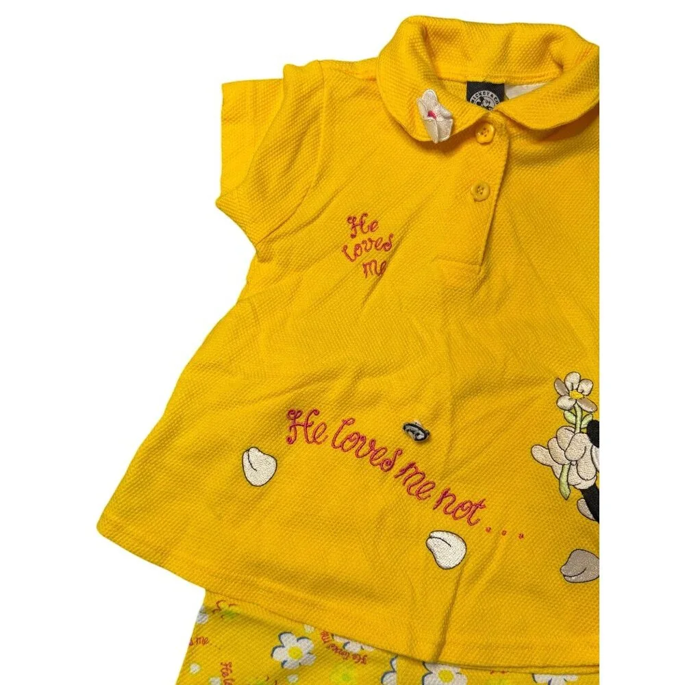 VTG Mickey & Co Girls 3T Polo Shirt Yellow Floral Shorts Set Matching Casualwear